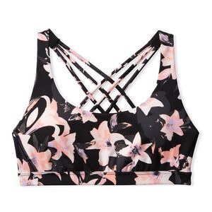 Victoria’s Secret Strappy Back Light Impact padded sport bra Black Pink lilies